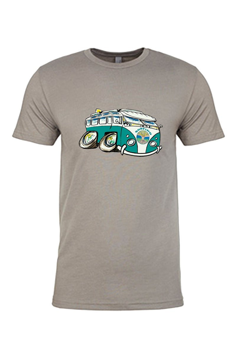 Men s VW Bus Teal T Shirt Surfing a Wave of Life